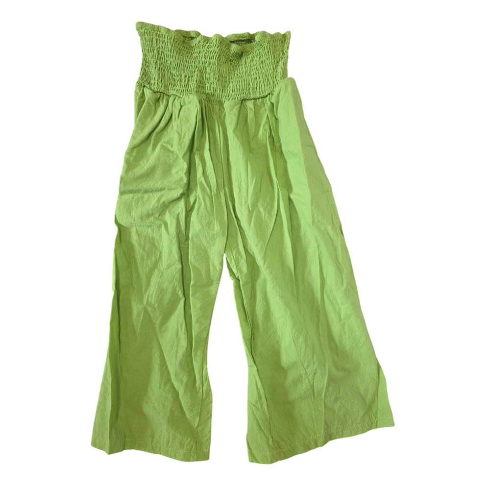 Unbranded Lime Green Smocked High Waist Wide Leg Pants with Pockets Womens L/XL